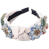 Yusier Baroque Rhinestone Crystal Headbands for Women - Embroidered Hair Band - Exquisite Hairband - Available in 5 Colors (Beige)
