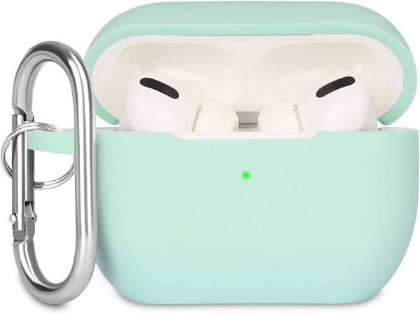 Case Cover Compatible with Airpods Pro, Soft Silicone Skin Case Cover Shock-Absorbing Protective Case for Airpods Pro 2019 with Carabiner, Front LED Visible, Turquoise - 1