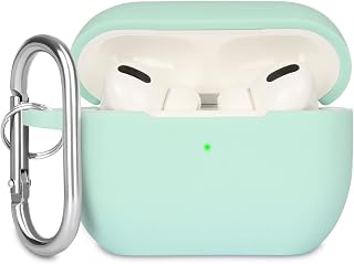 KOKOKA Case Cover Compatible with Airpods Pro, Soft Silicone Skin Case Cover Shock-Absorbing Protective Case for Airpods Pro 2019 with Carabiner, Front LED Visible, Turquoise