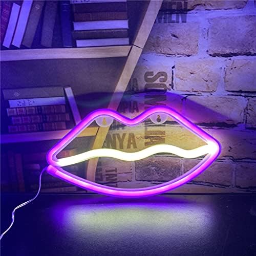 QiaoFei Lips Neon Light LED Lips Neon Signs Pink-Warmwhite Lips Neon Sign for Kids Room Bedroom Hotel Shop Restaurant Game Office Wall Art Decoration Sign Birthday (Pink-Warmwhite)