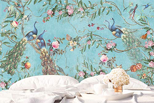 Murwall Peacock Wallpaper Peony Blossom Wall Mural Chinese Floral Wall Print Asiatic Home Decor Cafe Design #TOP4