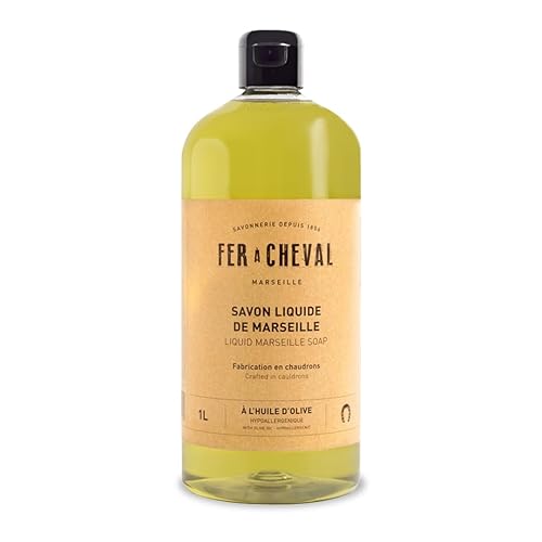 Fer à Cheval Aceite de Oliva Marsella Jabón Líquido 1L33.81 fl oz Hipoalergénico, Ingredientes Naturales, Ecológico Cuerpo y Lavado de Manos