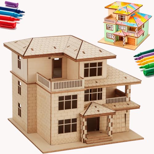 3D Wooden Puzzles for Adults,Miniature Villa Model Kit,DIY Wooden Craft for Home Office Decor,Stress...