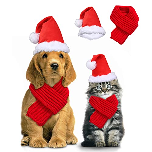 KATELUO Set van 2 kerstkostuums voor huisdieren, voor honden, katten, sjaal, Kerstmis, kattenkostuum, hondenkostuum, pluche huisdier, kerstmuts, verstelbaar, voor kleine en middelgrote huisdieren (L)