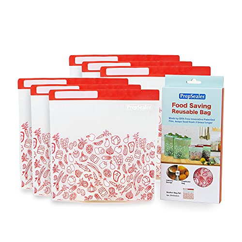 PrepSealer Saco reutilizável Keep Food Fresh por mais tempo para economizar alimentos (6 peças (médi