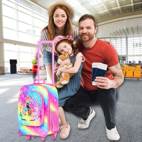 Image of CCJPX Kids Suitcase for Girls, Unicorn Rolling Travel Carry on Luggage for Toddler Children with Wheels(Pink)