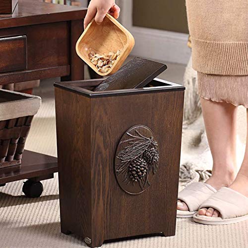 Cubo de basura de madera ZAW oculta olores y residuos con tapa papelera bonita 6