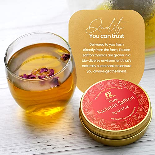 Fouzee Pure Kashmiri Saffron Threads, Finest Dark Red Saffron Spice For Cooking Paella Rice, Persian Rice, And Making Tea Or Golden Milk, Saffron Pack Of 1, 2 Grams #TOP5