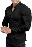 Men’s Muscle Fit Dress Shirts Athletic Slim Fit Long Sleeve Stretch Casual Button Down Shirt
