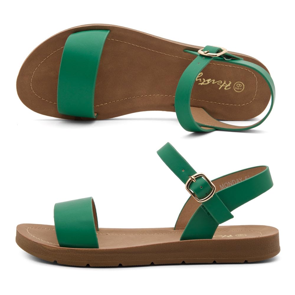 Herstyle Sandali piatti da donna – Open Toe 1 fascia cinturino alla caviglia sandali eleganti estivi, leggeri casual con cinturino senza lacci con fibbia regolabile