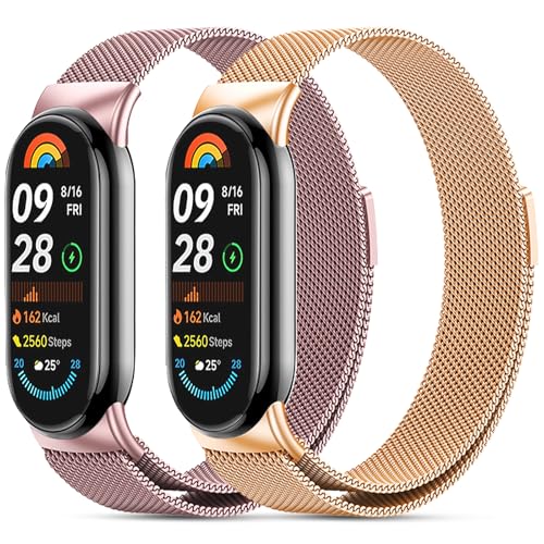 CHANRASI Correa compatible con Xiaomi smart band 10/9/8, Metal ajustable de acero inoxidable reloj pulsera de repuesto para xiaomi mi band 8/xiaomi smart band 9 Rose oro rosa