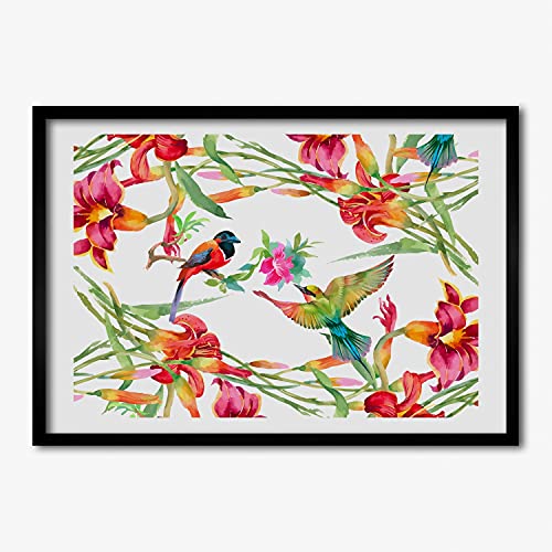 Affiche Oiseaux Exotiques Tulup cadre bois MDF 70x50 tableau moderne peinture decoration murale