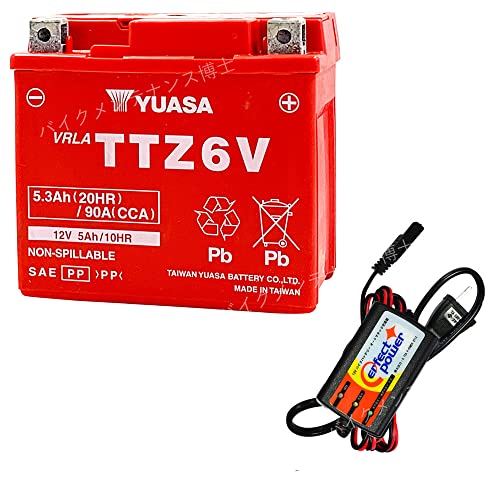台湾ユアサ TTZ6V + バッテリー充電器セット 台湾ユアサ TTZ6V 充電済 バイクバッテリー 互換 即使用可能 YTZ6V FTZ6V GTZ6V YTX5L-BS Dunk DioZ4 ZOOMER PCX