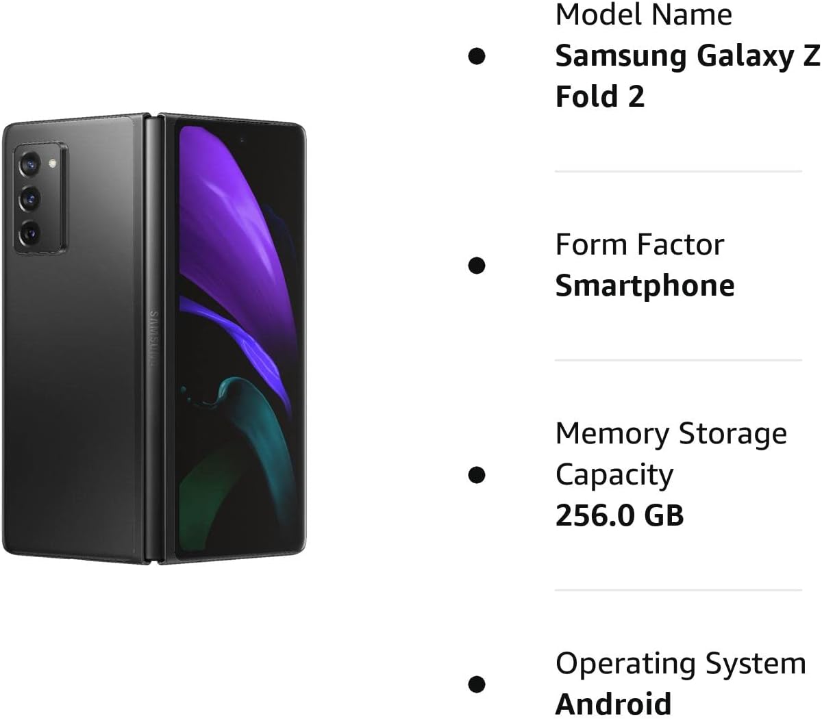 Samsung Electronics Galaxy Z Fold 2 5G | Factory Unlocked Android Cell Phone | 256GB Storage | US Version Smartphone Tablet | 2-in-1 Refined Design, Flex Mode | Mystic Black (SM-F916UZKAXAA) (Renewed)