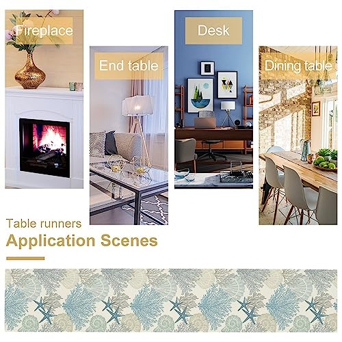 Image of Coastal Beach Tablecloth,Sea Animals Starfish Summer Theme Nautical Sea Shells Satrfish Theam,Summer Ocean Home Decor for Table Dining Room Kitchen,Blue,13x60 inch
