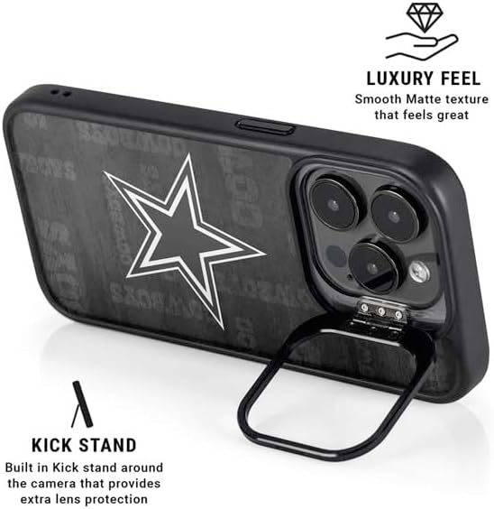 Skinit Kickstand Phone Case Compatible with iPhone 15 Pro Max - Officially Licensed NFL Dallas Cowboys Black & White Design