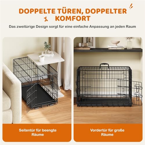 platzsparend unter Bett lagerbar mit allen Zubehörteilen inklusive. - Detailansicht von Yaheetech Hundekäfig 76x45x51cm...