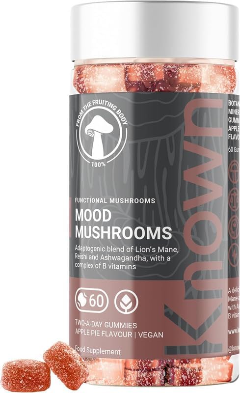Mood Mushrooms Gummies - Lion’s Mane, B Vitamins - Brain Health & Hormone Balance - Natural Apple Pie Flavour - 60 Vegan Gummies, 1 Month Supply