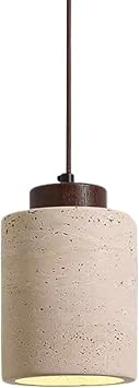 Nordic Natural Stone Pendant Light, Cylinder Mid-Century Modern Hanging Ceiling Lamp with Rustic Wood Accents, Industrial Chandelier for Dining Room, Living Room