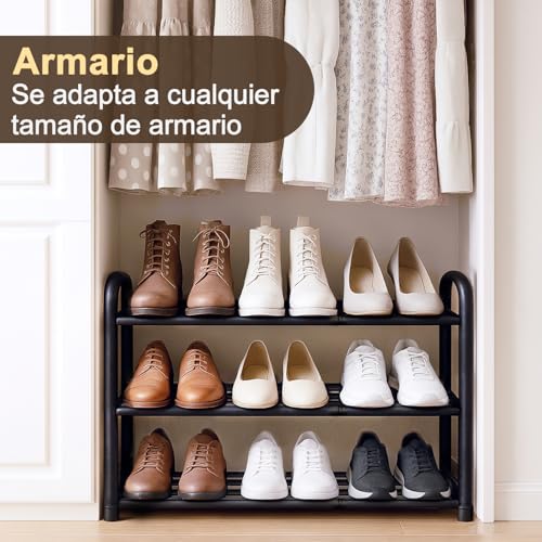 Miniatura 4 de Mikvoyo Zapatero Extensible De 3 Niveles, Metálico Negro, Para Entrada Recibidor, Exterior, Armarios Interior, Pasillo, Dormitorio