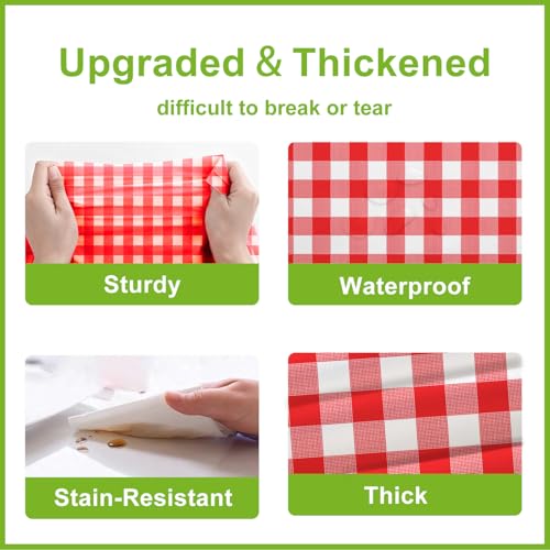 Image of Oigco Red and White Checkered Tablecloths - 3 Pack 54 inch x 108 inch Rectangle Disposable Plastic Red Gingham Tablecloth, Picnic Table Cover for Party, Wedding, Birthday Christmas Decor