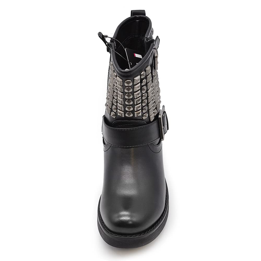 IF 8081A Bottines pour femme Cheville Anfibi Motocycliste Biker Boucle - Noir - 8081 Noir