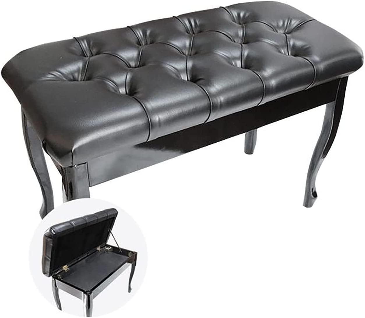 Klavierhocker, Bank, Frisiertisch, Massivholz, Echtleder, Keyboardhocker, 76 x 35 x 49 cm, geeignet für Kinder und Erwachsene (Null Schwarz)