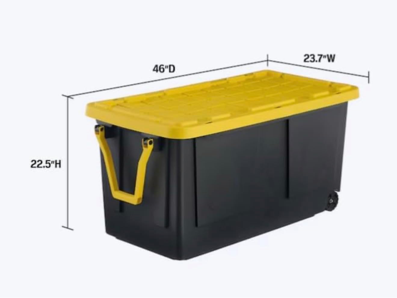 75-Gallon Heavy Duty Rolling Stackable Storage Tote with Snap Lid, Black and Yellow, X-Large, 300-Quarts
