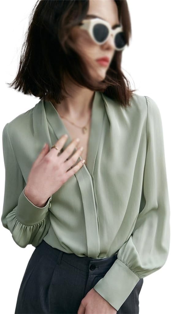 Silk Elastic Long Sleeved Silk Shirt Silk Women's Shirt Spring/Summer(Large)