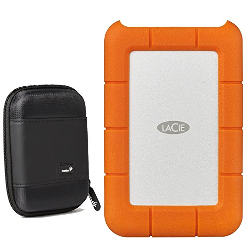 Lowest Price LaCie Rugged USB-C 4TB External Hard Drive USB 3.0 (STFR4000800) with Ivation Compact Portable Hard Drive Case (Small)