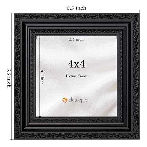 Image of eletecpro 4x4 Vintage Picture Frame, Glass Cover, Black, 2-Pack | Display Photo 4x4, Tabletop Decor