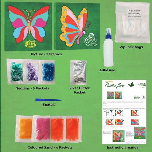Image of TOYKRAFTT Sand Sequin Art Butterflies Themed Kit, Craft for Kids Ages 5 to 7 Years Old, Gift for Girls Boys, Art and Craft Kit