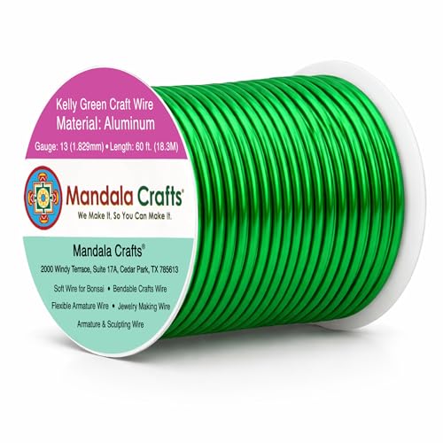 Image of Mandala Crafts 13 Gauge Kelly Green Anodized Aluminum Craft Wire, 60 FT | Colored, Flexible, Bendable, for Bonsai, Armature, Sculpting, Wire Wrapping, Jewelry Making, Weather & Tarnish Resistant