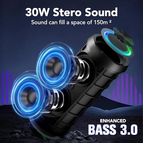 TIMU Bluetooth Speaker Portable Wireless Bluetooth Speakers with HD Stereo Sound, Bluetooth 5.4 TWS Pairing 30H Battery Life with Led Light for Outdoor/Party/Sport/Travel/Gifts.