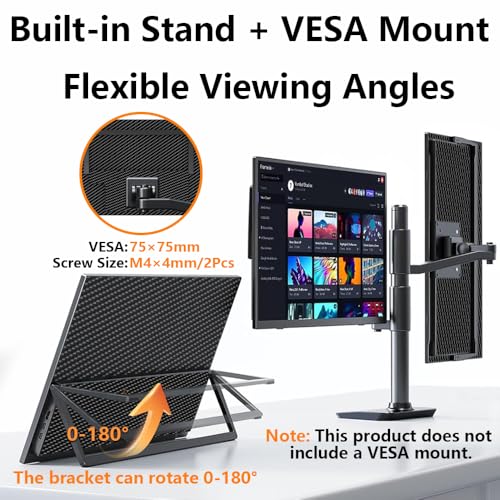Image of 16 inch 4K Portable Monitor UHD 3840x2400 16:10 400 Nits Gaming Display,IPS HDR External Second Screen,Vertical Monitor for Laptop /Mac /PC /PS5 /Xbox with Speakers Stand,VESA Compatible