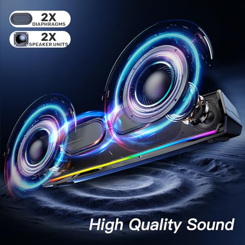 Computer Speakers for Desktop,PC Speakers Gaming Sound bar with Colorful Light,USB Speaker With Bluetooth for PCs Desktop Laptop Tablets,Wired Bluetooth Speaker for Phones(Type-C Adapter Included) by LENRUE - Image 2
