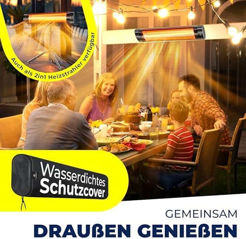 Bild 2 - KESSER® Infrarotstrahler 2500W Infrarot Heizstrahler mit Fernbedienung, 3 Stufen, Instant-Heat, Wandhalterung, Terrassenstrahler, Quarzstrahler, Terrassenheizer, inkl. Schutzhülle, Timer - Schwarz