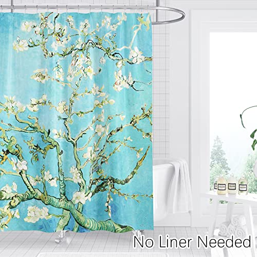 Berkin Arts Bathroom Shower Curtain Set 70x70 Inch Waterproof Polyester with Hooks Modern European Ink Painting for Home Teal (Almond Blossom by Vincent van Gogh) - Image 3