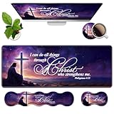 4 in 1 Ergonomic Memory Foam Mouse Pad Wrist Rest Set, Large XXL Gaming Desk Pad + Keyboard Wrist Rest + Mouse Wrist Cushion + Coaster for Home Office Study Gaming, Bible Verse Philippians 4:13
