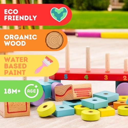 Image of CUBIKA Wooden Geometric Shapes Truck- Montessori Toy for Toddlers Ages 3+- Shape Sorter and Stacking Truck Building Toy- FSC-Certified Wood, German Water-Based Paints, Travel-Friendly