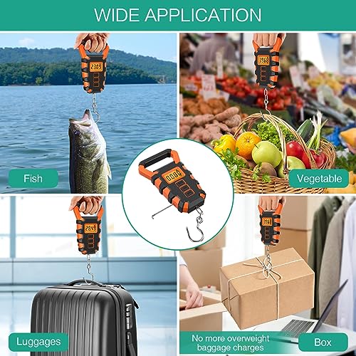 ORIA Digital Fishing Scale with Ruler, Fishing Postal Hanging Hook Scale, 110lb/50kg Luggage Scale with Tape Measure, Fish Control, Luggage Hook, Backlit LCD Display, Batteries Included, Orange - Thumbnail 6