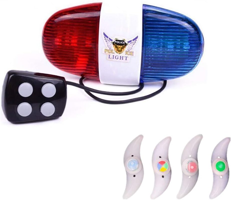 Kuiji 6 LED Lights Electronic Cycling Bike Horn Electric Bell Bicycle Alarm Police Siren for Kids Bike Police Toy + Spoke Lights