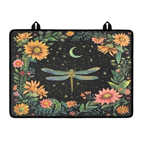 Image of Poceacles Glass Top Stove Cover for Electric Stove, Foldable Cooktop Protector Multipurpose Mat Washer Dryer Top Protector Kitchen Decor Accessories, Dragonfly Moon Flower