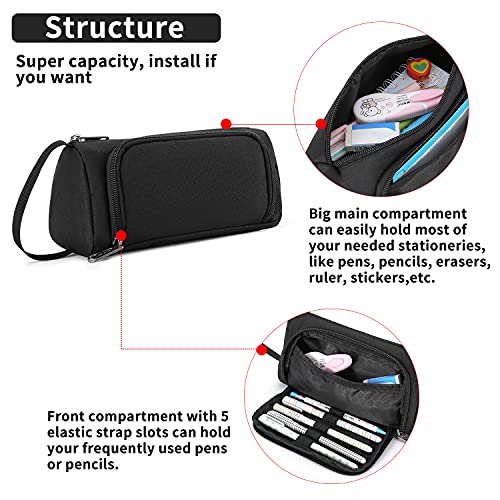 Della Gao Big Capacity Pencil Case, Multifunctional Pencil Pouch With Handheld Unisex Nylon Storage Pen Bag Roomy Office Stationery Organizer For Men And Women Adults - Black #TOP2