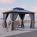 Aoxun 10'x12' Hardtop Gazebo, Aluminum-Framed Durable Pavilion with Curtains & Netting, Boasting a Dual-Layer Polycarbonate Roof, Specifically Crafted for Patios, Gardens, and Lawns