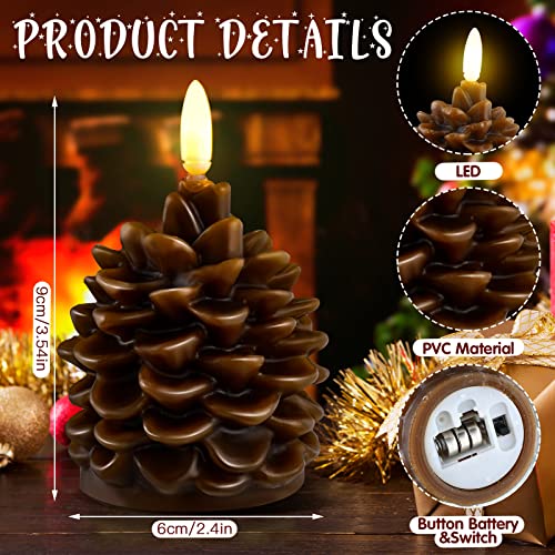 4 Pieces Christmas Pine Cone Flameless Led Candles Christmas Pinecone Candle Decorations Real Wax Unscented Battery Operated Candle For Thanksgiving Christmas Winter Holiday Decoration (Brown) #TOP2