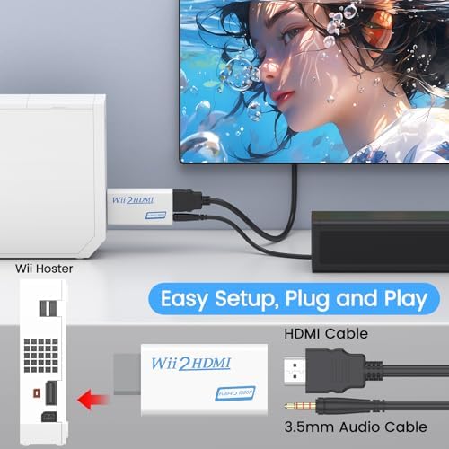 Wii to HDMI Converter, Wii to HDMI Adapter 1080p with 5ft High Speed HDMI Cable & 3.5mm Audio Jack&HDMI Output Supports All Wii Display Modes — view 2