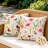 Aisybaklyn 2er Set Kissenbezüge 45x45 Kissenbezug Outdoor Kissen Wetterfest Dekokissen Wasserdicht Kissenhüllen Sofakissen Kissenhülle für Gartenbank Outdoorkissen Sommer Blumem Zierkissen Grün Kissen