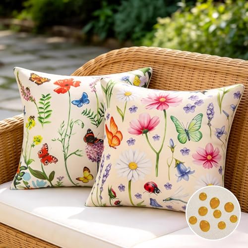 Aisybaklyn 2er Set Kissenbezüge 45x45 Kissenbezug Outdoor Kissen Wetterfest Dekokissen Wasserdicht Kissenhüllen Sofakissen Kissenhülle für Gartenbank Outdoorkissen Sommer Blumem Zierkissen Grün Kissen
