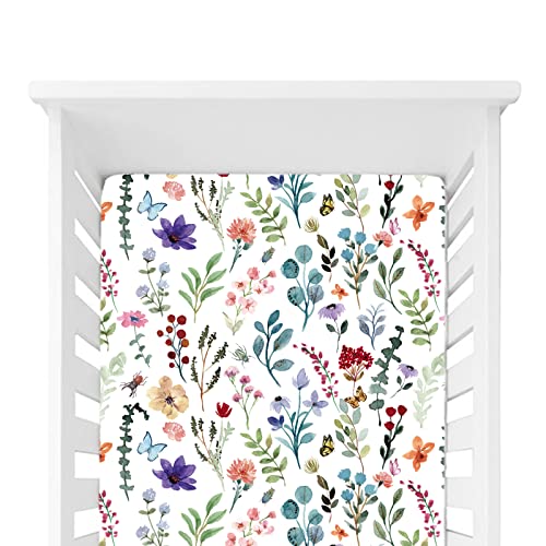 Image of Baby Fitted Crib Sheet Soft and Breathable for Standard Crib and Toddler Mattresses, White Watercolor Floral, for Boys and Girls